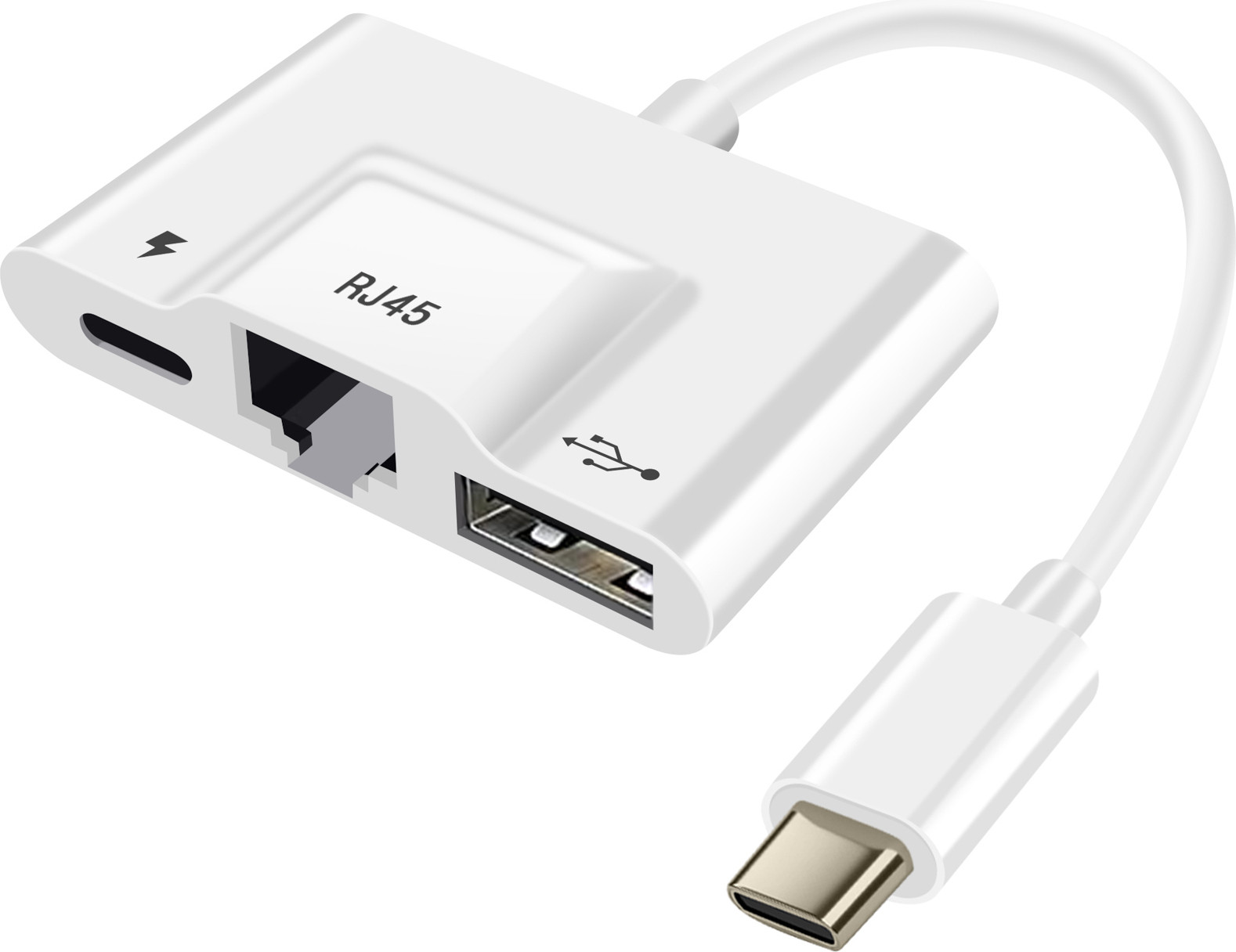 Avizar 3-in-1 USB-C adapter naar USB, Ethernet en USB-C - Wit