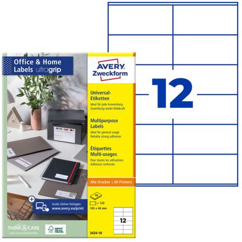 AVERY Zweckform 120 Etiketten 3424-10 weiß 105,0 x 48,0 mm
