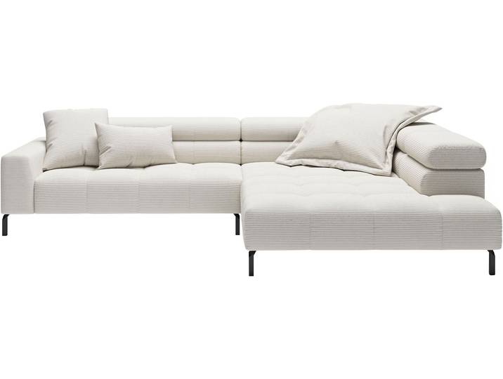 Ecksofa, Weiß, 311x219 cm, Cord, Elektrisch Verstellbar, Modern, Places of Style
