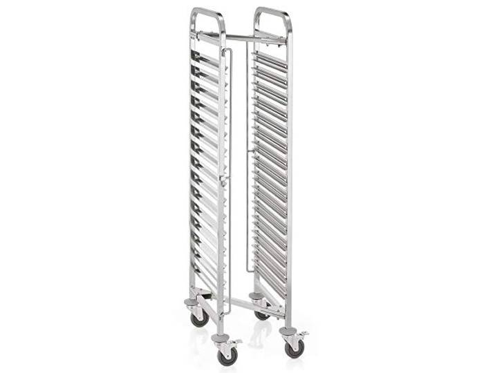 WAS 1953 531 Chromnickelstahl GN 1/1 Regalwagen für 15 Behälter oder 30 Tabletts, Z-Form, 20kg, 55cm Länge, 38cm Breite, 170cm Höhe