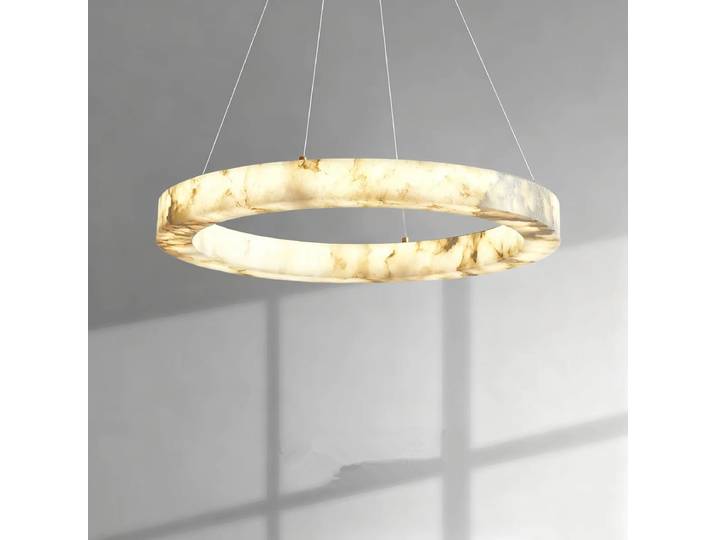 Lampe suspendue créative en forme d'anneau rond en faux marbre pour salon, salle à manger, hôtel, éclairage LED linéaire suspendu