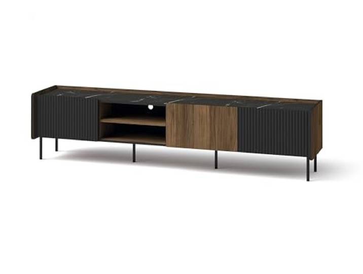 MINIO go for it - TV Schrank PERETO 8 Lowboard 200 cm TV Unterschrank, Sideboard, Farbe: Walnuss Warmia / San Sebastian / Schwarz Matt Farbe