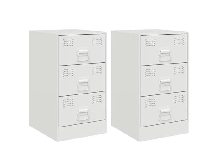 LMTYOENFG Nachttisch 2er Set Weiß Stahl 3 Schubladen 34,5x39x62 cm Praktischer Stauraum fürs Schlafzimmer: 3 Schubladen mit Griffen bieten Platz für Bücher und Utensilien neben dem Bett.