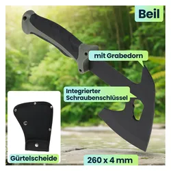 Comfort Aid, Axt + Beil, Survival Set - Beil, Messer & Machete mit 3 Gürtelscheiden, Wetzstein & Profi-Feuerstahl