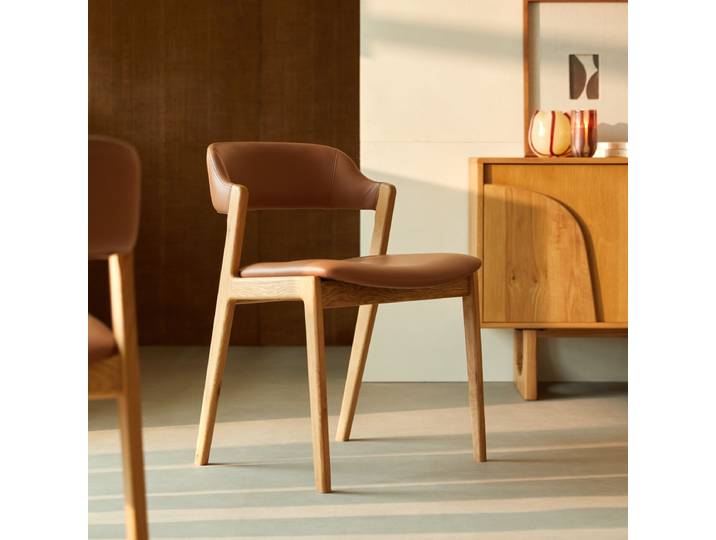 Stuhl aus massiver Eiche und Leder - Braun - Oak
