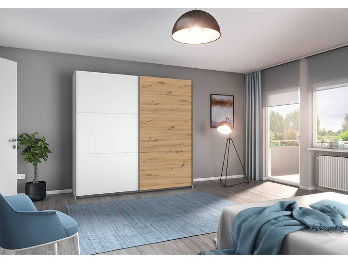 Schwebetürenschrank Aurelio 218cm Weiß/Alpinweiß/Eiche Artisan Dekor Comfort