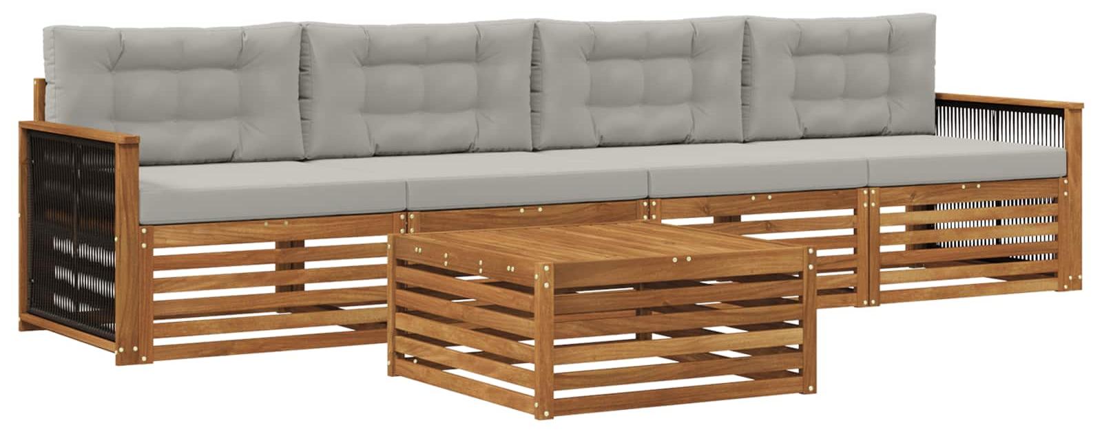 Outdoor-Sofagarnitur mit Kissen 5 pcs Natürlich und Hellgrau