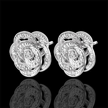Edenly Ohrringe BlÃ¼te - Bestickte Rose - WeiÃŸgold und Diamanten