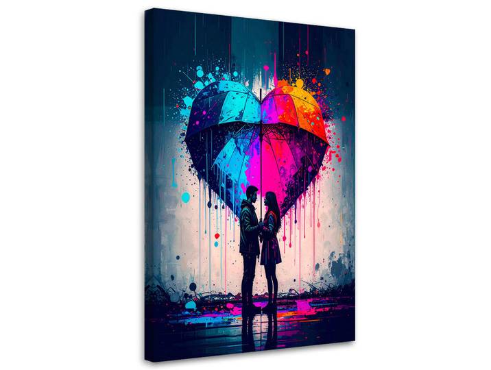 Feeby Leinwandbild Paar Liebe Herz Regenschirm 80x120cm, Mehrfarbig, Herz/Romantik, Rechteckig, 80x120 cm, Bilder & Rahmen, Bilder, Leinwandbilder