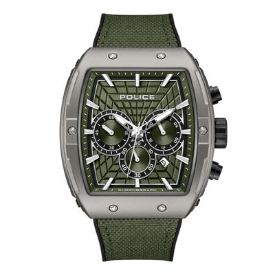 Chronograph POLICE "Coswig", grün (dunkelgrün, grün), Armbanduhren, Herren, grau, Chronograph, Quarzuhr, Armbanduhr, Herrenuhr, Silikonarmband, analog, Tag