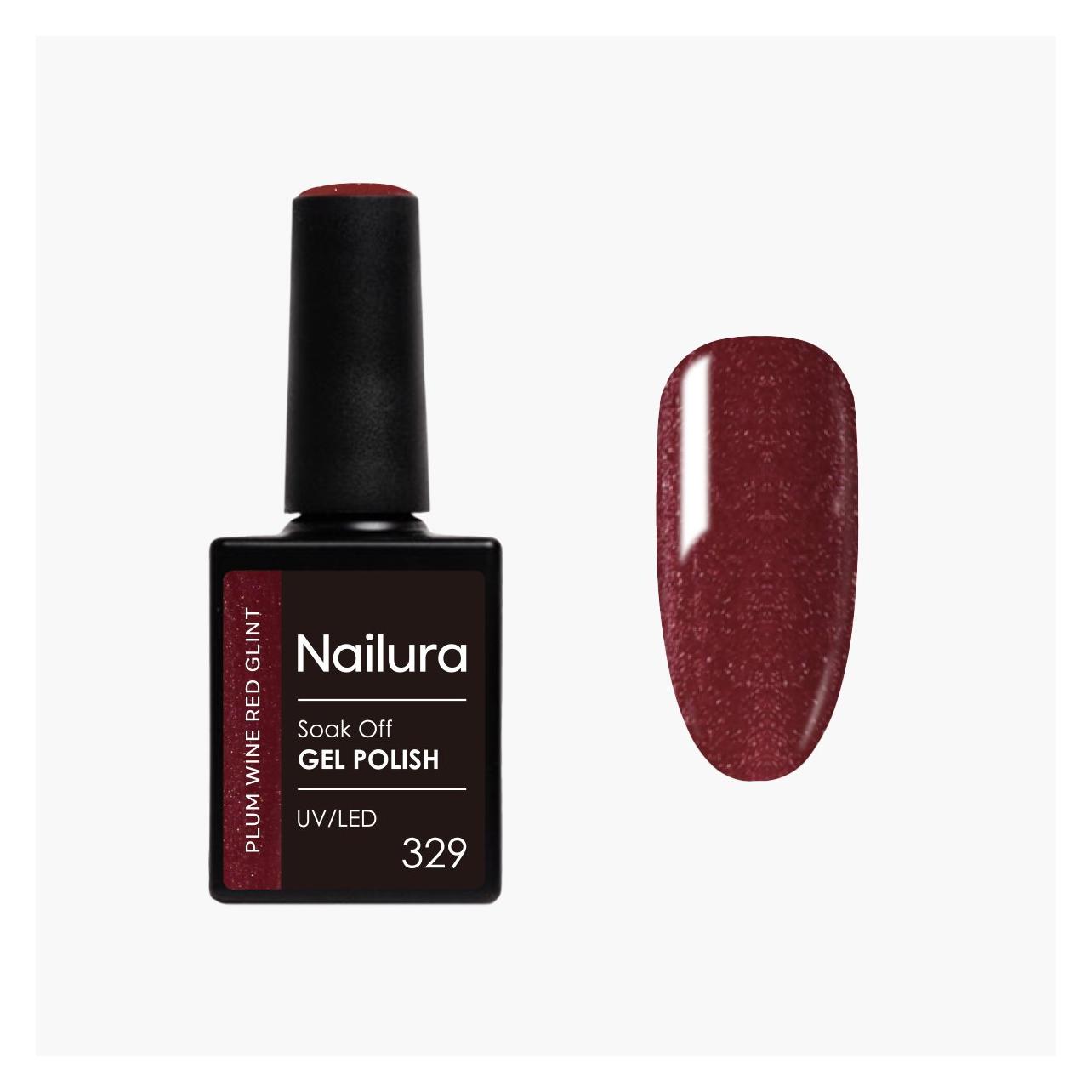 Nailura - Gel Polish 329 - Plum Wine Red Glint - 10 ml (Pflaumenrot mit Schimmer, Plum Wine Red Glint) (70348)