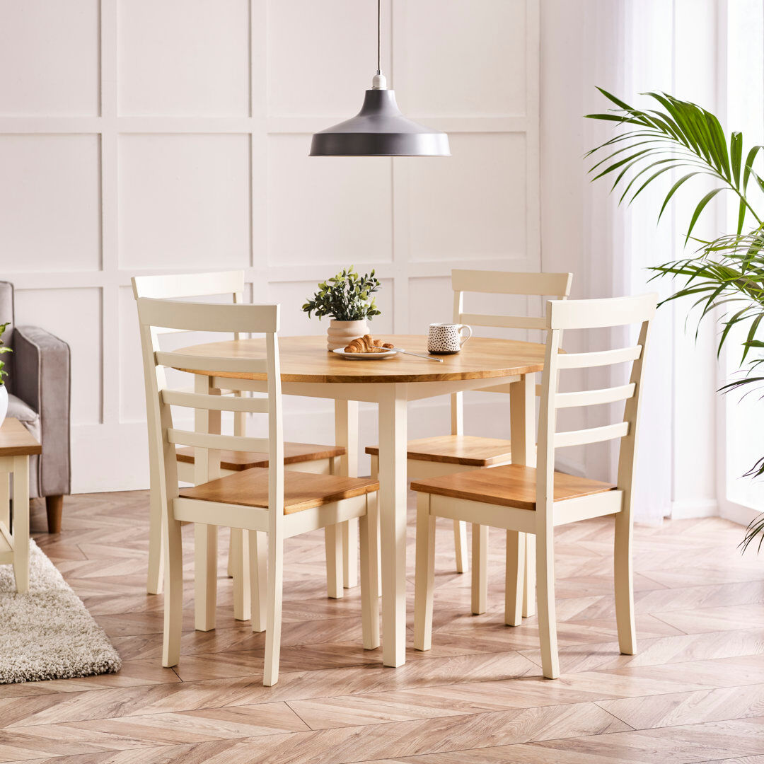 Marlow Home Co. Alissah Solid Wood Farmhouse Round Dining Table Set - Traditional Rustic Kitchen Style Oak 4