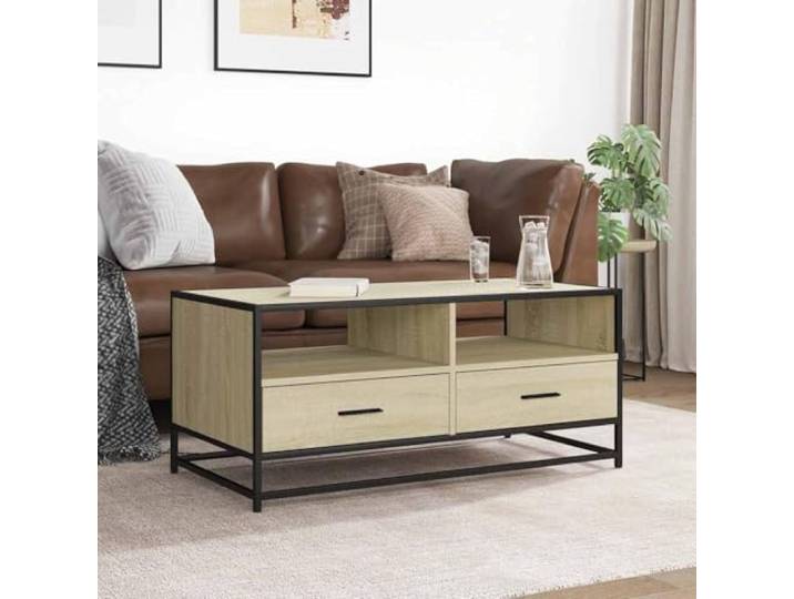 KTHLBRH Beistelltisch Eiche Sonoma 100 x 50 x 45 cm Spanplatte und Metall Großer Stauraum, Industrie-Stil, robuste Platte, Montage erforderlich