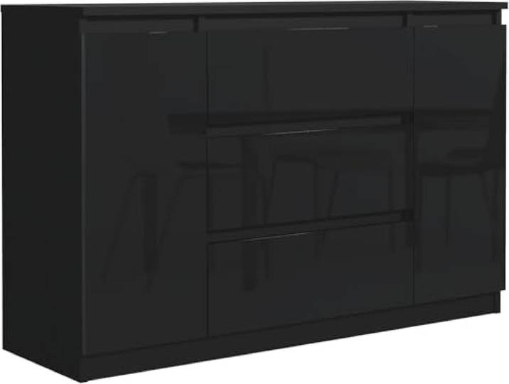 meble masztalerz Kommode 120, 3 Schublade 2 Türen, Schwarz Hochglanzfronten Kommodenschrank 120, 4x78, 2x39 cm, Moderne Schubladenschrank, Sideboard für Wohnzimmer, Flur & Schlafzimmer