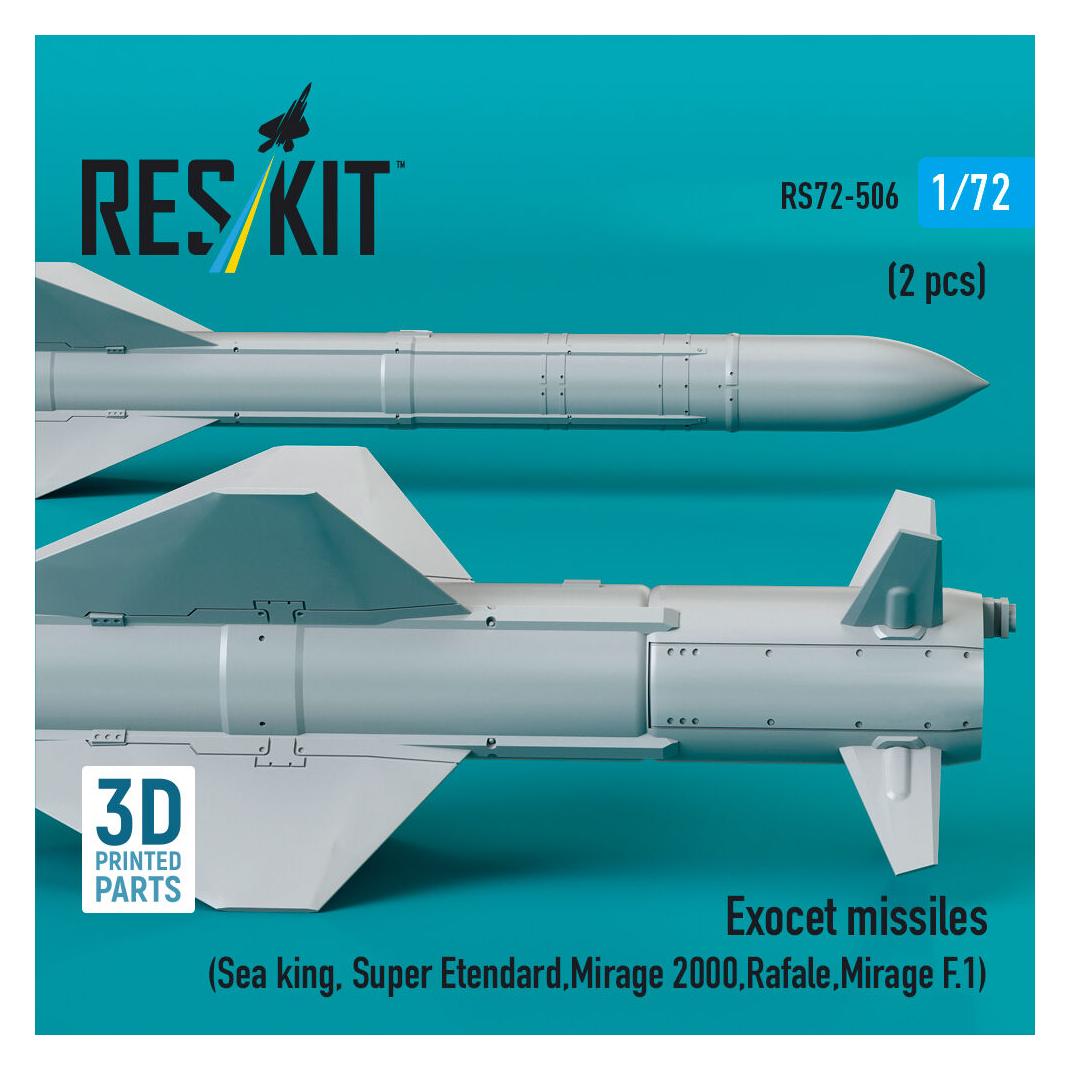 ResKit Exocet missiles (2 pcs) (Sea King, Super Etendard, Mirage 2000, Rafale, Mirage F.1) (3D Printed) (RS72-0506)