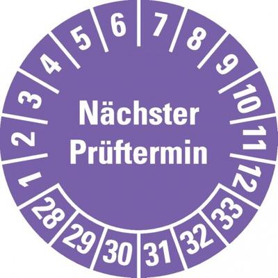 Dreifke® Prüfplakette Nächster Prüftermin, 28-33, violett, Dokumentenfolie, Ø 20mm, 36 Stk.