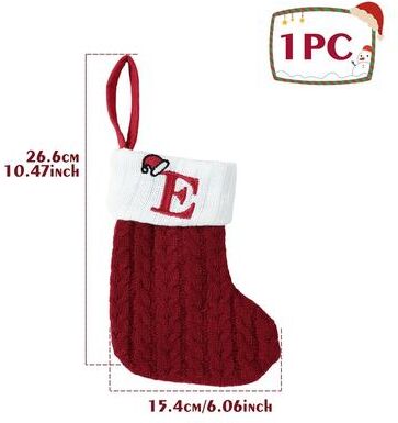 Discount Dollar Deals Christmas Alphabet Knitting Socks For Christmas Tree Ornaments, Decorations For Home Noel New Year Xmas Gift e one red
