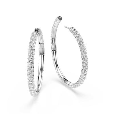 Paar Creolen SWAROVSKI "Schmuck Geschenk DEXTERA Ohrringe", silber (metallfarben, kristallweiß, kristallweiß), Ohrringe, Damen, Metall, mit Swarovski Kristall