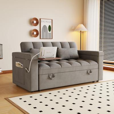 Loedds 65-Inch 2-Seat Velvet Sleeper Sofa with Storage & USB Charging & Side Table