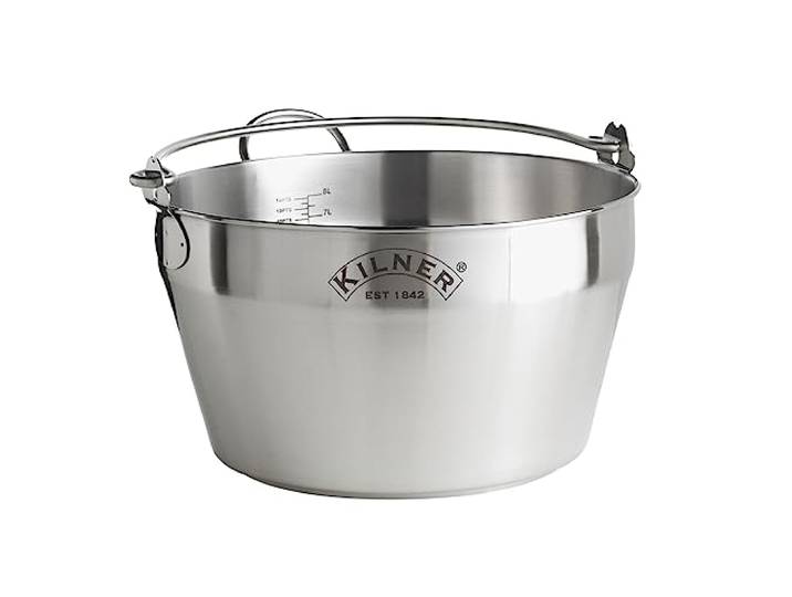 KILNER Einkochtopf 8 Liter, gebürsteter Edelstahl, Ausgießer, Induktion Einmachtopf, titanverstärkter Kapselbodenm, korrosionsbeständig, alle Herdarten, integrierter Griff, praktische Messskala