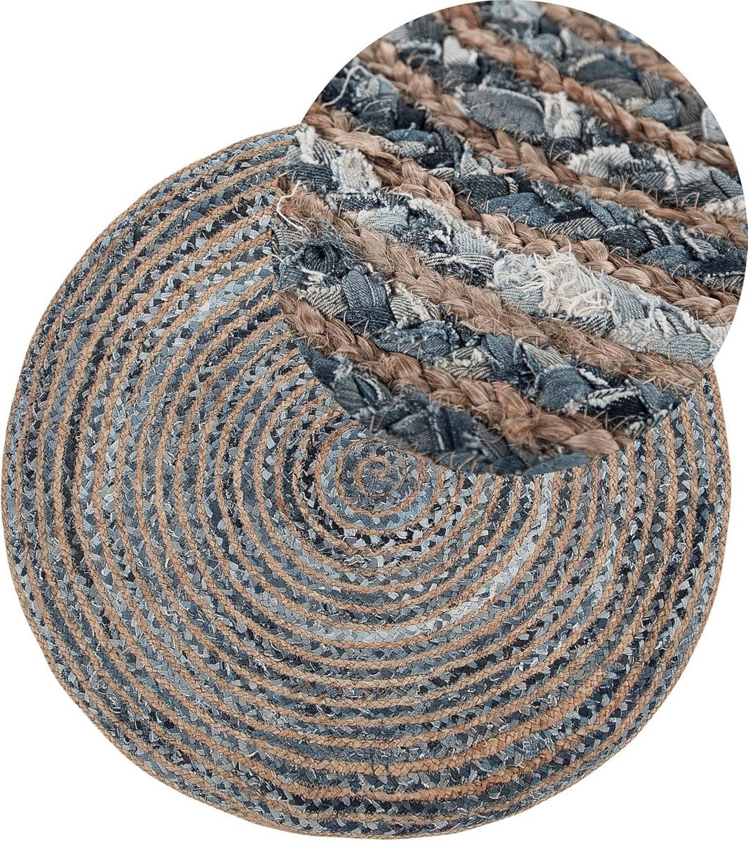 Rond Jute Vloerkleed met Patchwork Patroon in Boho Stijl voor de Woonkamer