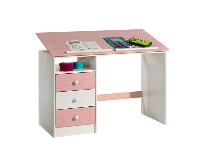 Idimex Kinderschreibtisch Kevin weiß/rosa, Weiß, Rosa, Holz, Kiefer, Mode, Rechteckig, 115x73x60 cm, Babymöbel & Kindermöbel, Kinderzimmer & Jugendzimmer, Kinderschreibtische