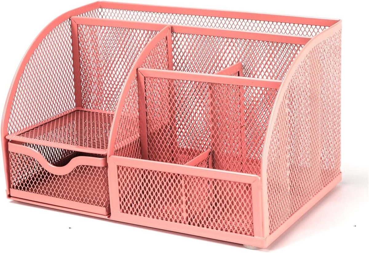 Roze Tijdschrift Houder - Metalen Gaas Opbergrek voor Bureau - 1 Stuks