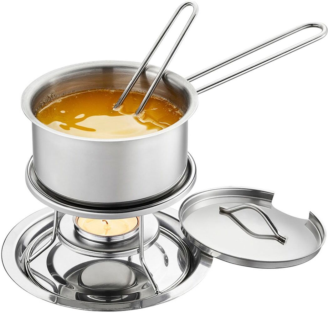 Sauteuse GEFU "CALORIC SET", silber, B:13cm H:16cm L:24cm, Töpfe, Set mit Stövchen