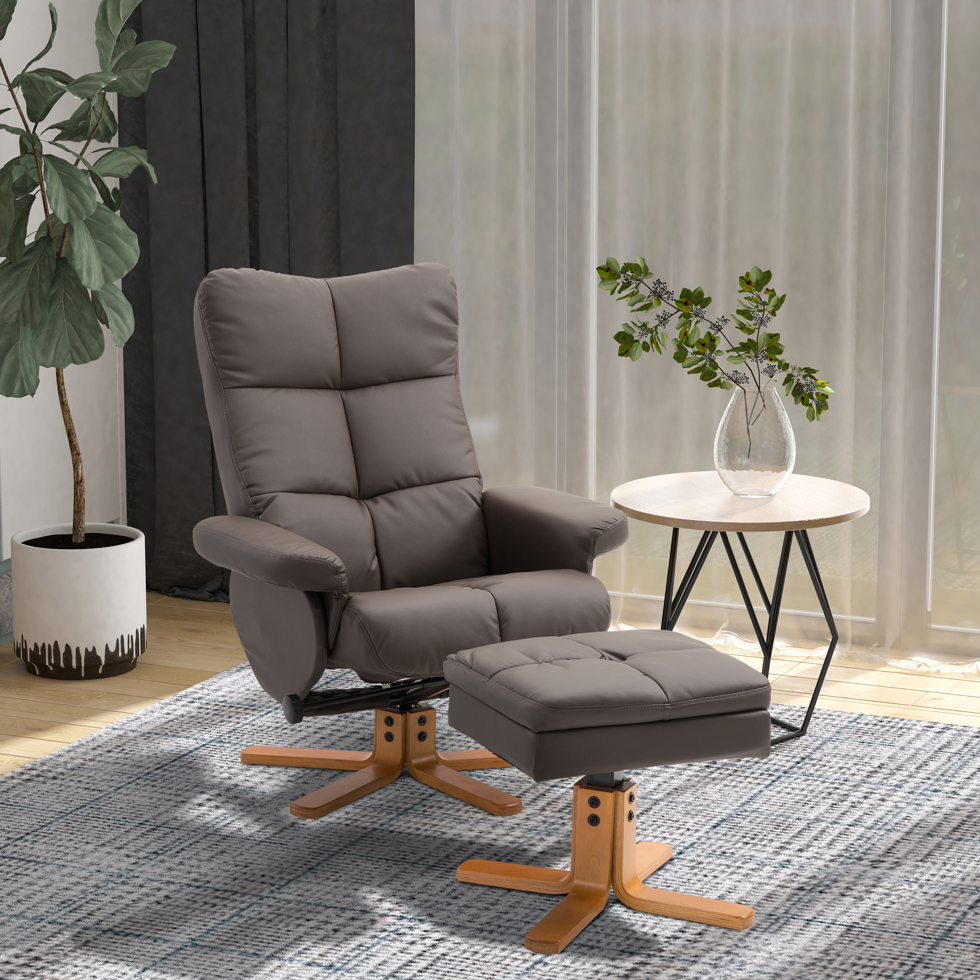 Homcom poltrona con poggiapiedi sedie ergonomica poltrona girevole Imbottita Comoda Ergonomica Morbida con Poggiapiedi, Reclinazione Manuale, Nero