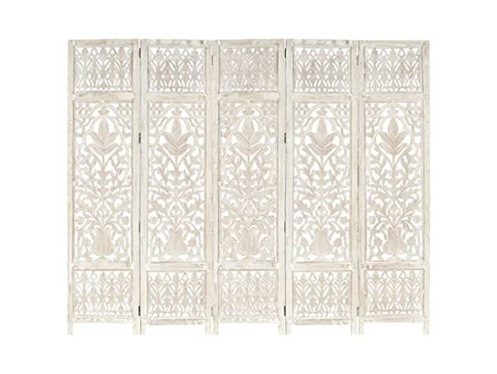 vidaXL Mangoholz Massiv Raumteiler 3-TLG. Handgeschnitzt Klappbar Trennwand Paravent Umkleide Spanische Wand Sichtschutz Weiß 200x165cm