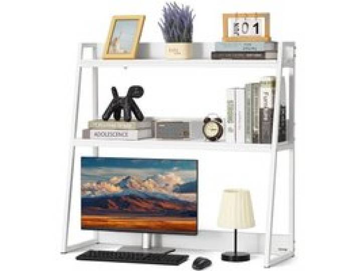 VEVOR Schreibtisch Bücherregal 2-stufiger Organizer (95 x 32 x 90 cm) Tischregale Organizer Ausstellungsregal aus Spanplatten + Melaminpapier + Q195A, Regal mit rutschfesten Füßen, Büro Weiß