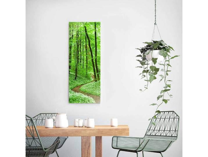 Glasbild Romantischer Waldweg Glasart: Sicherheitsglas Material: Glas Motiv: Bäume, Pflanzen & Natur Muster: mit Motiv Grün 50 x 125cm