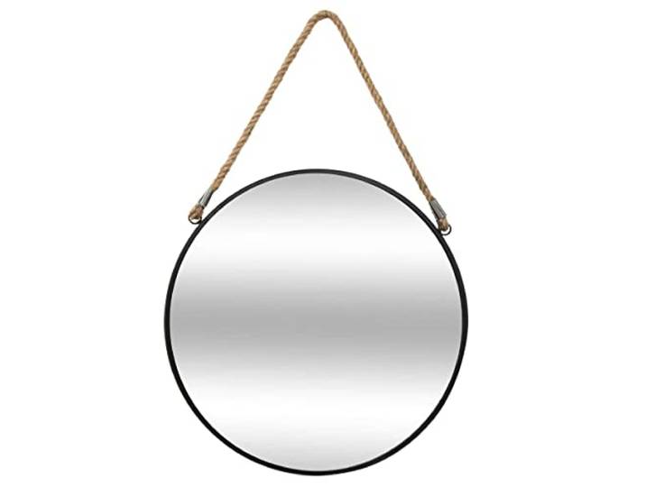 Atmosphera – Runder Hängespiegel mit schwarzem Seil – Durchmesser 55 cm, Metallrahmen – Für Badezimmer, Flur, Schlafzimmer