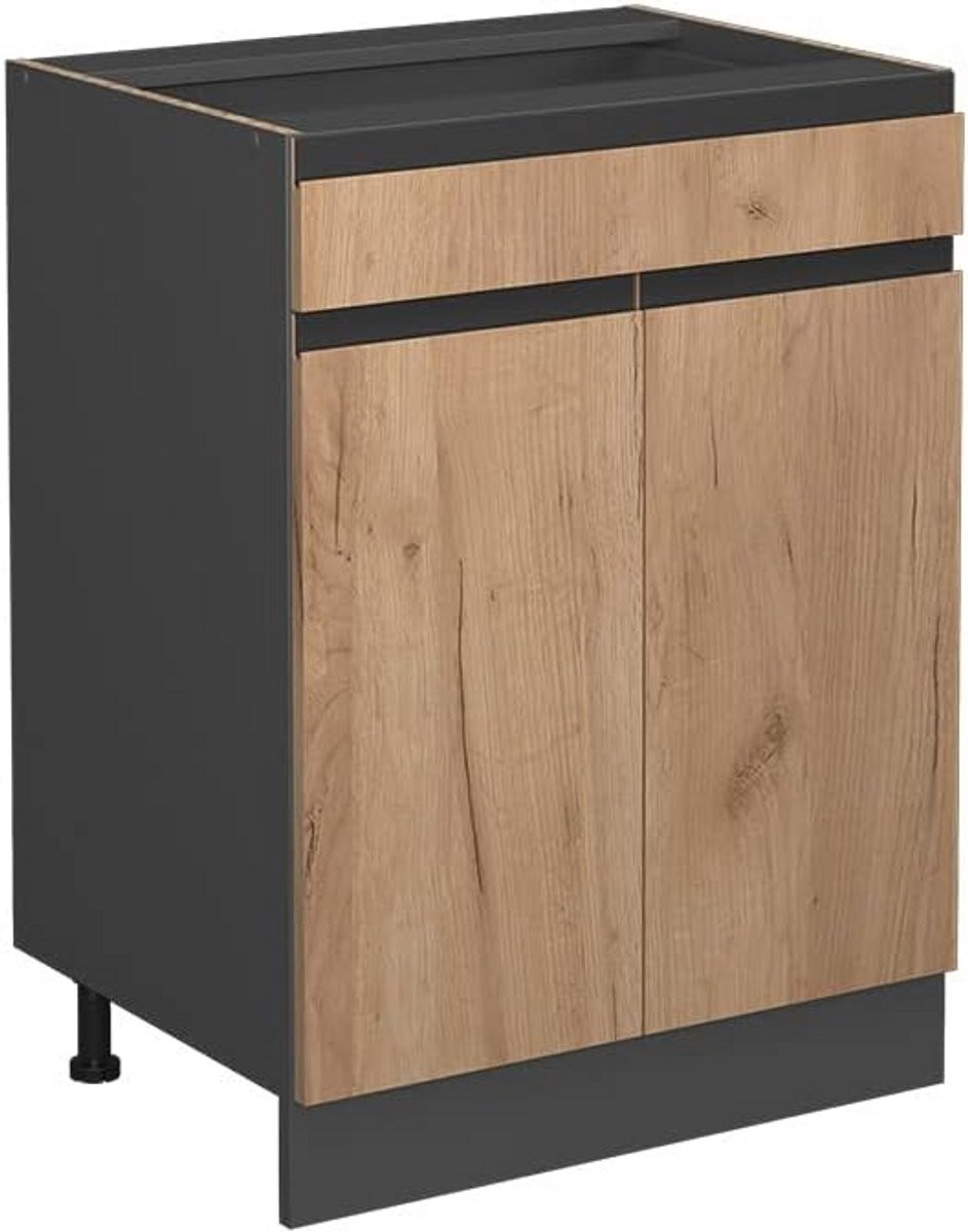 Ladeonderkast J-Shape voor de keuken in eiken antraciet met houteffect