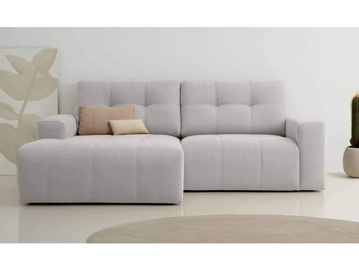 Ecksofa GOODPRODUCT Turnon, Lounge-sofa, Breite 221 cm , grau (light grau), B:221cm H:84cm T:153cm, 100% Polyester, Sofas, Ecksofa, Chenille, mit Knopf- und Doppelsteppung, elegantes Aussehen