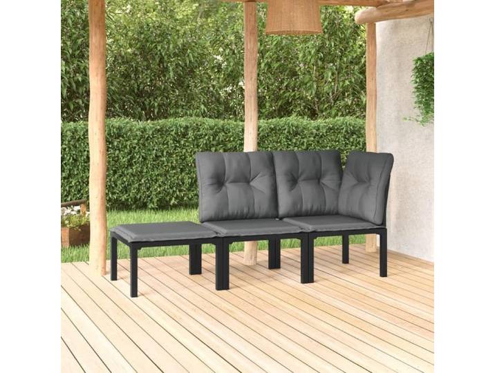 Salon de Jardin 3 pcs Chaises avec Dossier Ensemble de Meubles Mobilier de Patio Terrasse Extérieur Noir et Gris 362806