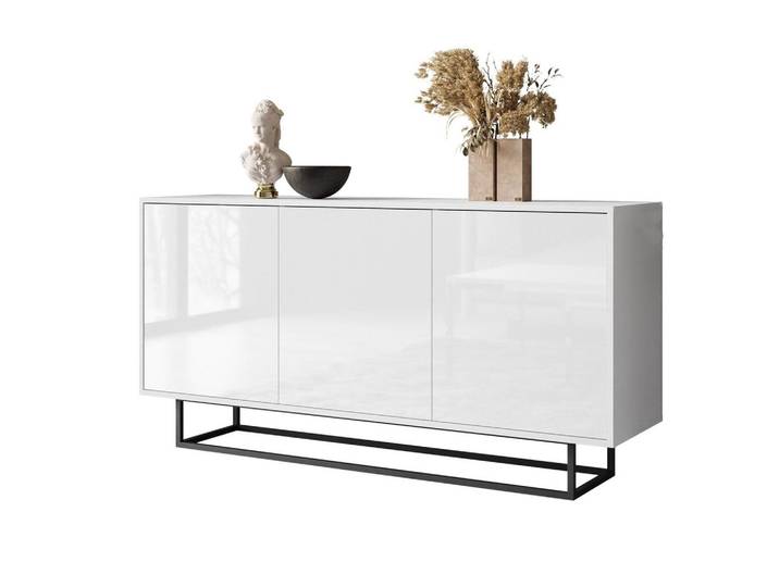 SIDEBOARD SANAYI auf schwarzem Gestell, Hochglanz Weiß
