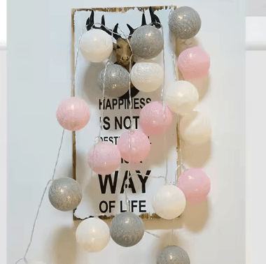 Uplift Curations Colorful Cotton Ball LED String Lights Battery Fairy Garland For Cozy Home & Holiday Decor pink 3m 20led Battery