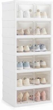 Costway 6-Tier Shoe Organizer with Clear Doors and Portable Design for 12 Pairs-White