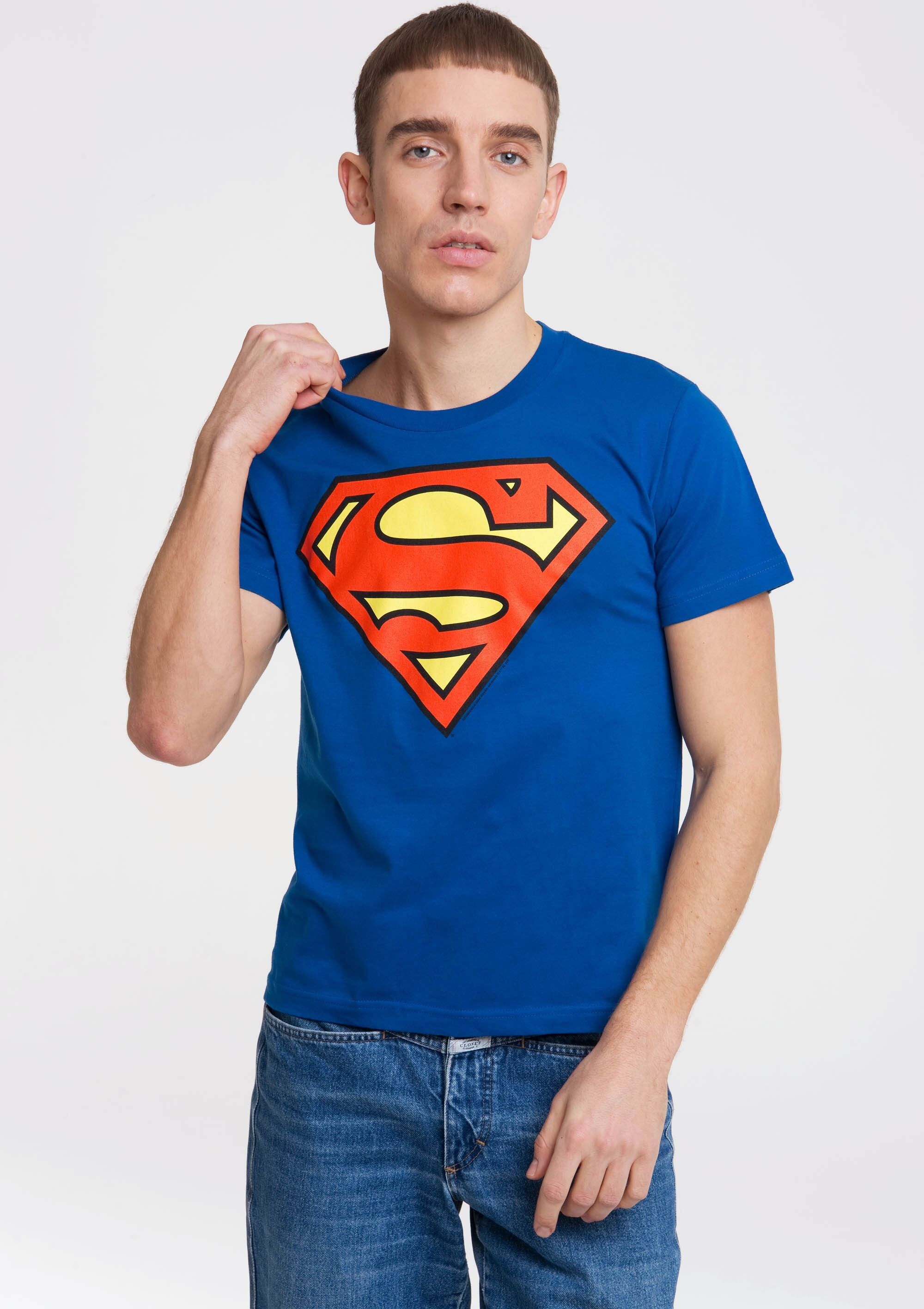 T-Shirt LOGOSHIRT "DC - Superman Logo Clean", Herren, Gr. 4XL, blau, 100% Baumwolle, unifarben, normal, Rundhals, Shirts T-Shirt, mit angesagtem Superman-Logo