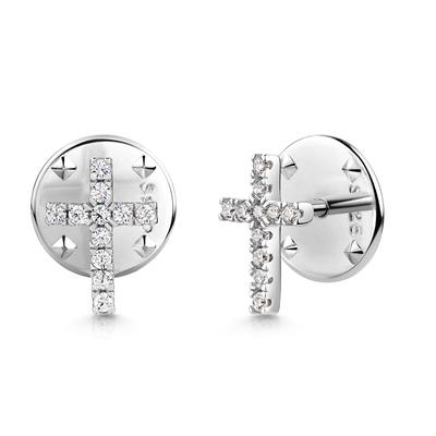 Anstecknadel FIRETTI "Schmuck Geschenk Silber 925 Brosche Kreuz", silberfarben, kristallweiß, Broschen, Damen, Silber 925 (Sterlingsilber)