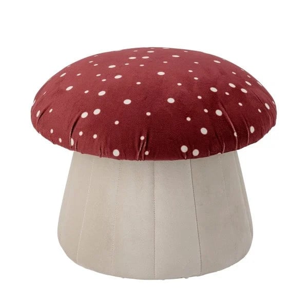 Bloomingville Mini Lue poef in paddenstoelvorm, Rood/Wit, B: 37 cm, D: 37 cm, H: 30 cm