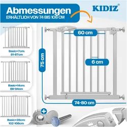 Kidiz, Schutzgitter, auch als Schutzgitter für Treppen, Auto Close, Kinder Treppengitter (74 - 87 cm)