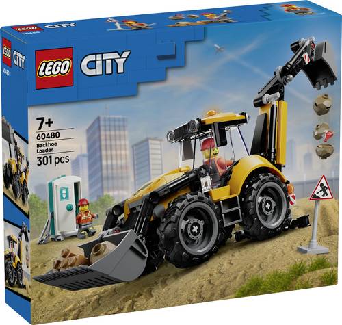 60480 LEGO CITY Gelber Baggerlader Baufahrzeug mit funktionierenden Front- und Rückschaufeln