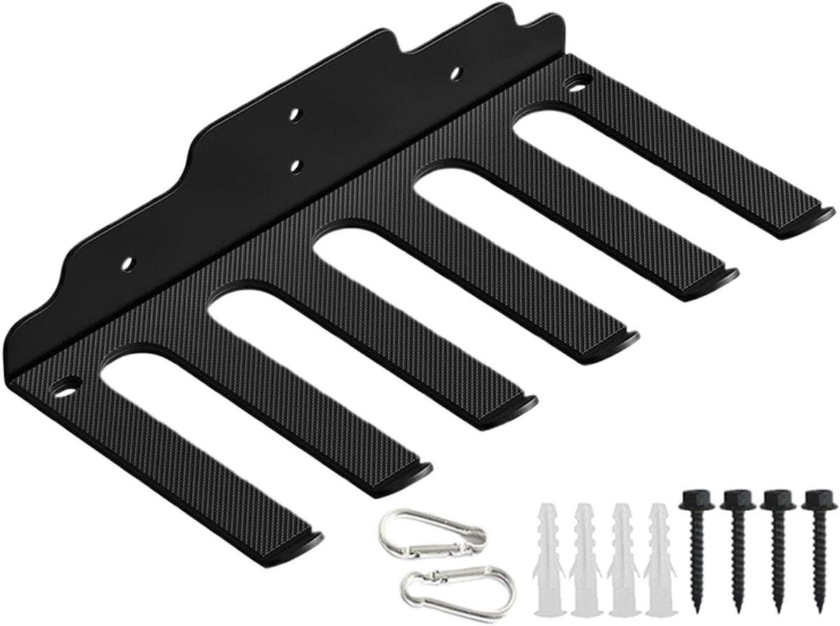 Halterhouder Wandmontage Zwart - Gym Organizer met 6 Haken - Breedte: 30 cm