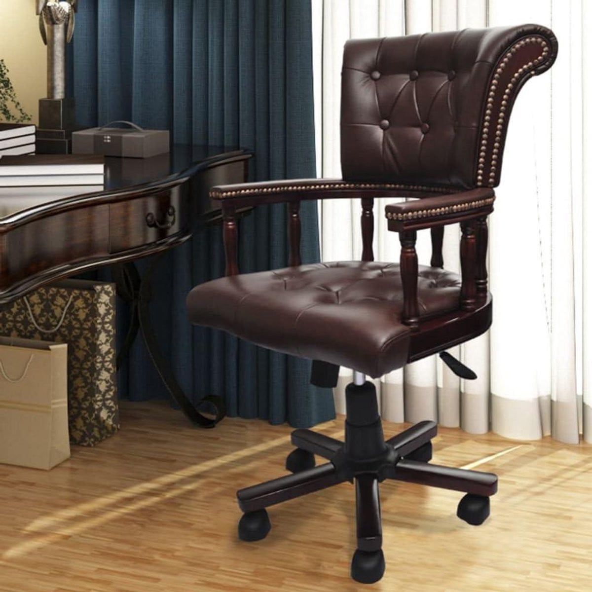 Chesterfield Bureaustoel - Bruine Executive Draaistoel met Kapitone Look - Hoogte: 96-104 cm