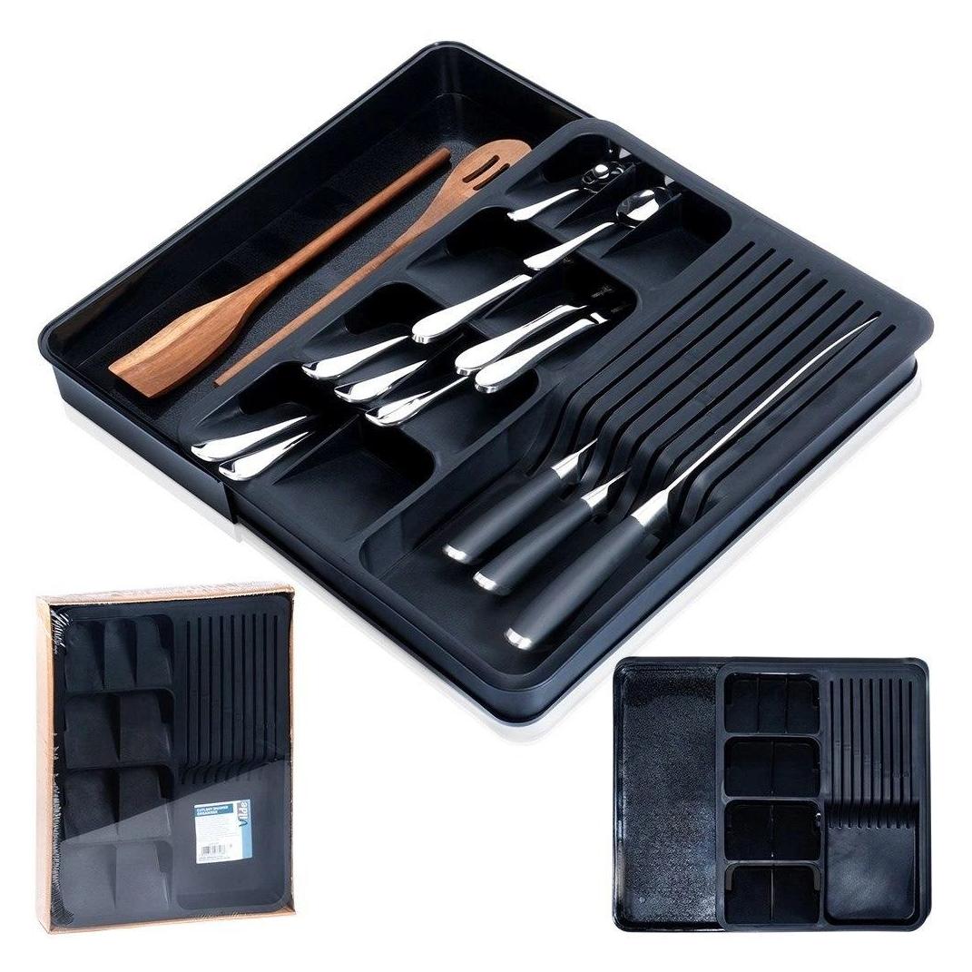 Vilde Wkład Organizer na Sztućce do Szuflady Rozsuwany Czarny 40 x 31 cm (52492240)