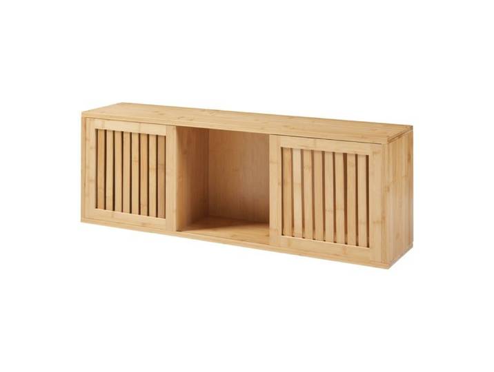Étagère murale - HELLOSHOP26 - 2 portes coulissantes - Bambou - Design intemporel - 92 5 cm