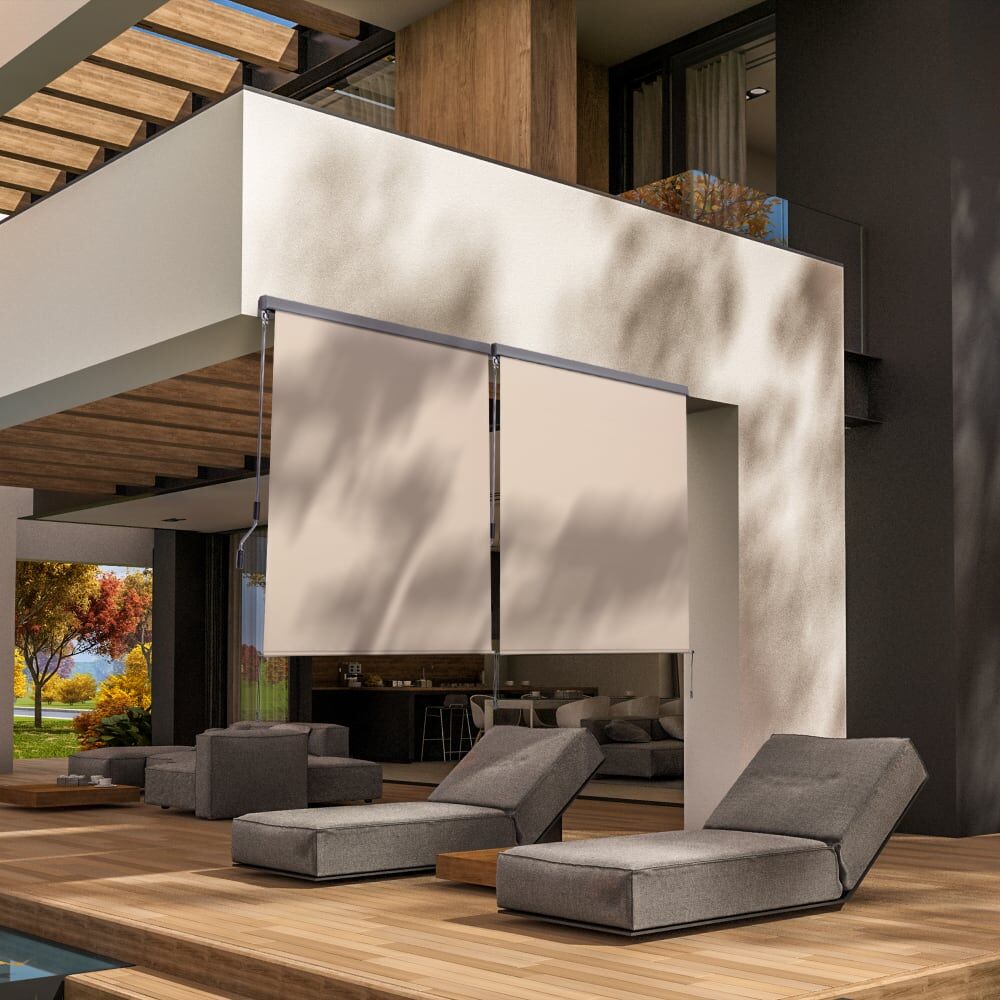 Outsunny Store extérieur enrouleur brise-vue rétractable alu crème Blanc 250x0x160cm