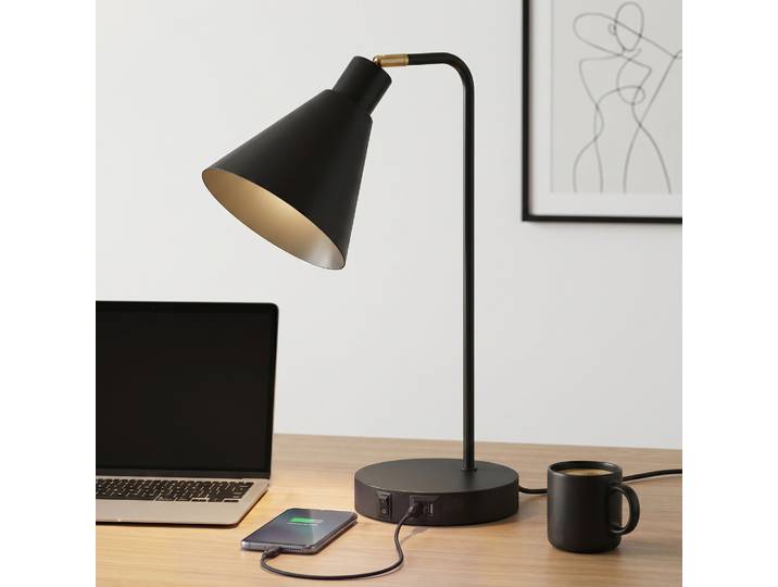 HOMCOM Lampes de Table Modernes Acier Noir USB Lot de 2 E27